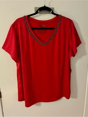 268 BONGO PLUS V-Neck Short Sleeve Tee with Beaded Neckline